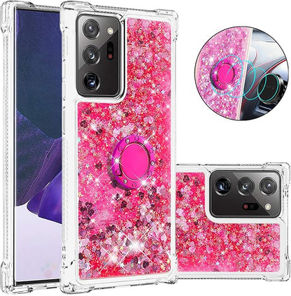 Glitter Phone Case Silicone for Galaxy Note 20 Ultra, Bling Liquid Floating Protective Case with 360°Rotatable Ring Holder Bumper Cover Yellowing-Resistant compatible with Samsung Galaxy Note 20 Ultra