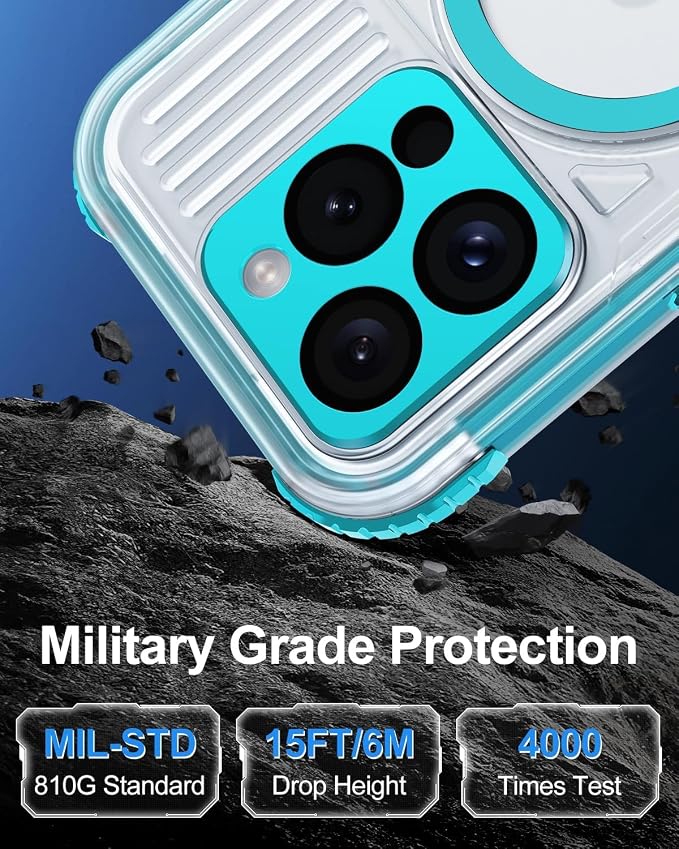 for iPhone 15 Pro Max Waterproof Case with Magsafe, Built-in [Camera & Screen Protector] [Lanyard], IP68 Water Proof Full Body Dustproof Heavy Duty Frosted Protective Phone Cover, 6.7" Teal