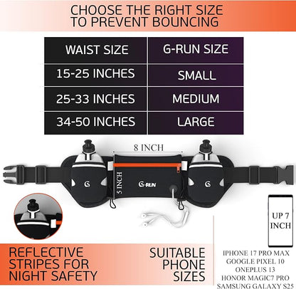 Q-RUN Hydration Running Belt with 2 x 10oz Water Bottles, No Bounce Adjustable Waist Belt for Men & Women, Marathon Running Gear