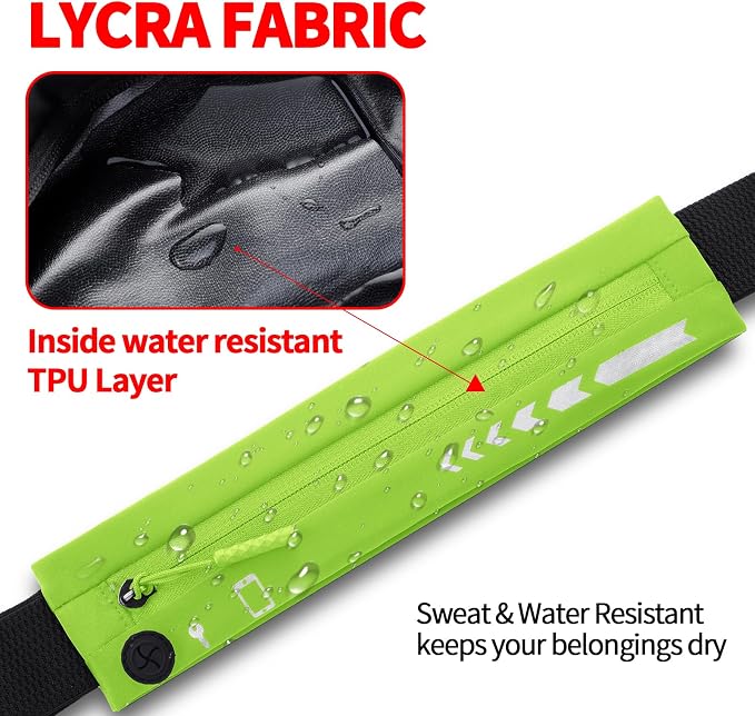 USHAKE Slim Running Belt for Women Men-Runners Phone Holder Fanny Pack, Adjustable, Bounce Free Waist Pouch bag for Workout, Money Belt, Run Gear Accessories Neo Green