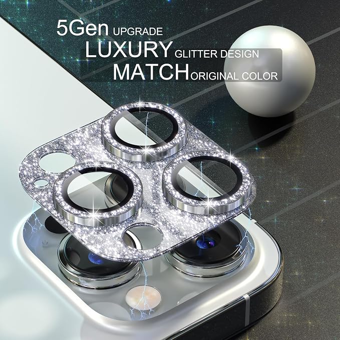 Choiche for iPhone 14 Pro/iPhone 14 Pro Max Camera Lens Protector, Bling Camera Cover with 9H Tempered Glass Lens Screen Protector Metal Ring Decoration Accessories (Glitter-Silver)
