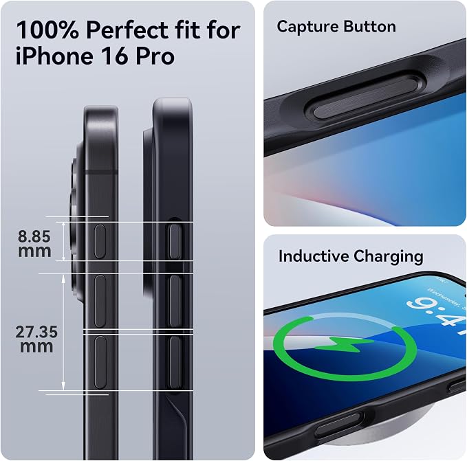 CASEKOO for iPhone 16 Pro Case, [Never Yellow Technology] [Mil-Grade Drop Protection] Translucent Slim Cover Women Men for iPhone 16 Pro Phone Case 6.1 inch, Frosted Black