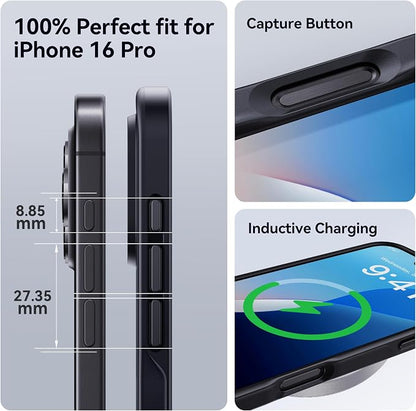 CASEKOO for iPhone 16 Pro Case, [Never Yellow Technology] [Mil-Grade Drop Protection] Translucent Slim Cover Women Men for iPhone 16 Pro Phone Case 6.1 inch, Frosted Black