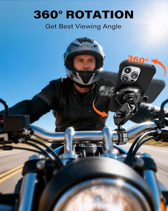 A2C One Lock System Motorcycle MagSafe Phone Mount with Phone Case, 1S Lock & Release Motorcycle Handlebar Phone Holder for iPhone 15 Pro Only