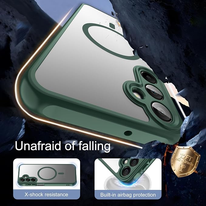 Pilaru for Samsung Galaxy A15 Case [Compatible with Magsafe] Translucent Matte Magnetic Phone Case,Slim Thin Duty Shockproof Protection Cover with 2pc Tempered Glass Screen Protector for A15-Green