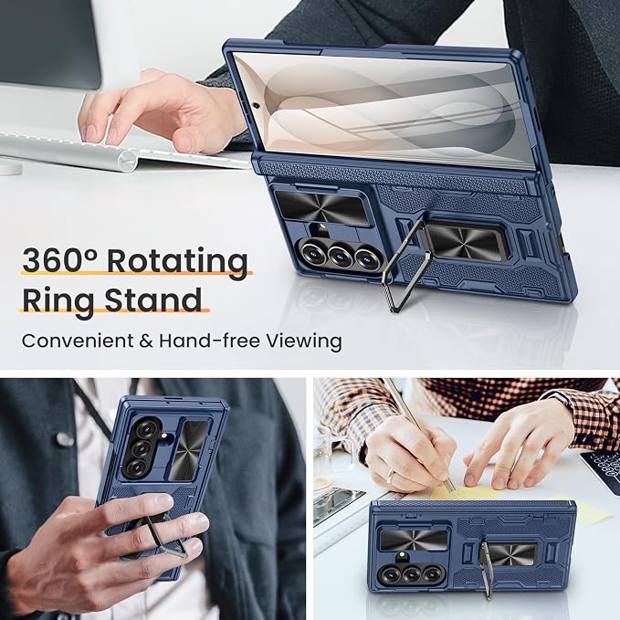 VEGO for Samsung Fold 8 Ultra Case with Hinge Protection&Camera Cover,Blue | Built-in Rotating Ring Stand[Screen Protector] Heavy Duty Shockproof Protective Hard Case for Samsung Z Fold 8 Ultra