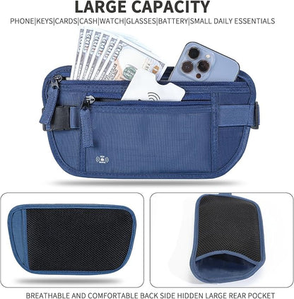 Money Belt for Travel Hidden Travel Pouch Women Men Hidden Rfid Passport Holder for Travel (Dark Blue)