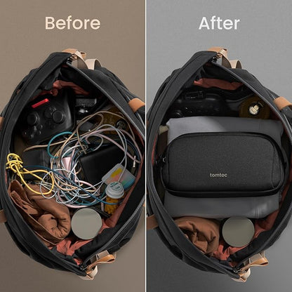 tomtoc Electronic Organizer Travel Case, Dual Compartment Tech Organization | Water Resistant Cable Pouch Storage Bag for Charger, Cord, Phone, Hard Drive, Power Bank, Accessories Travel Essentials