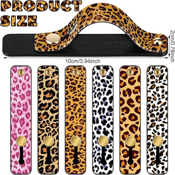 Weewooday 6 Pieces Phone Grip Holder Cell Phone Grip Strap Telescopic Finger Strap Stand Universal Finger Kickstand for Most Smartphones(Leopard Print)