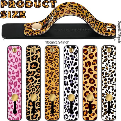 Weewooday 6 Pieces Phone Grip Holder Cell Phone Grip Strap Telescopic Finger Strap Stand Universal Finger Kickstand for Most Smartphones(Leopard Print)