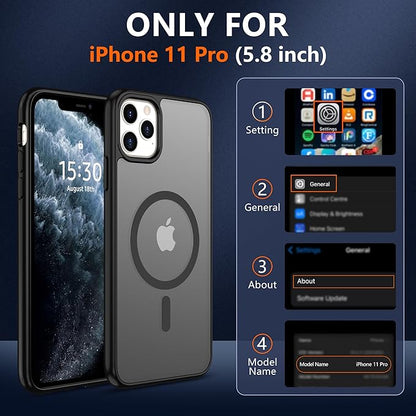 For iPhone 11 Pro Case [Compatible with Magsafe] Translucent Matte Magnetic 11 Pro Phone Case with Screen Protector,SlimThin Shockproof Military Grade Drop Protection Cover for iPhone 11 Pro-Black