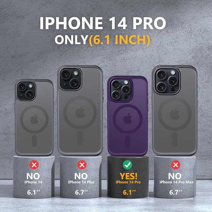 MOCCA Strong Magnetic for iPhone 14 Pro Case, [Compatible with Magsafe][13FT Military Drop Protection] Slim Translucent Matte Shockproof Case for iPhone 14 Pro Phone Case 6.1'', Deep Purple