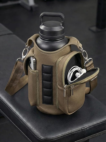 Magnetic Gym Tote Bag Holder for 18-40 oz Water Bottle,Neoprene Pouch with Phone Pocket,Men Women Workout Accessories