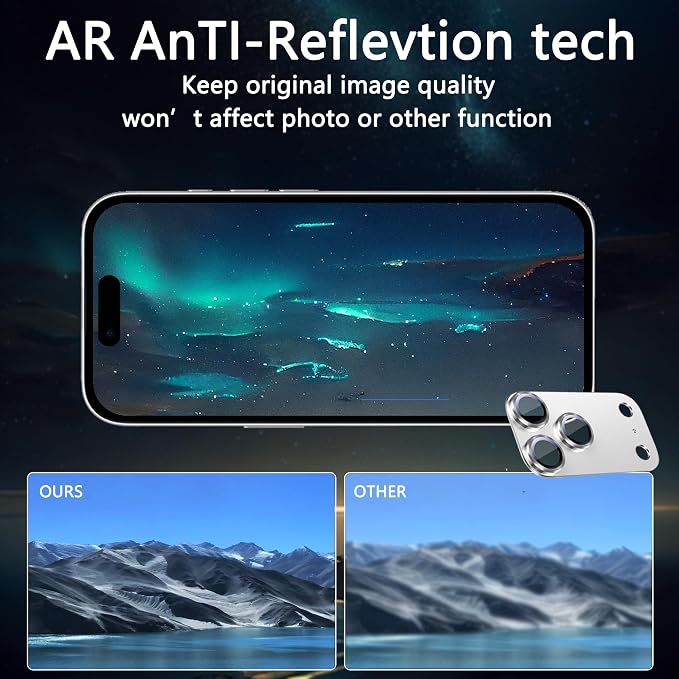 2 Pack Camera Lens Protector for iPhone 17 Pro Max,Metal AR Tempered Glass Rear Camera Screen Cover,Anti-Scratch,Strong Adsorption,Case Friendly, Easy to Install-Silver