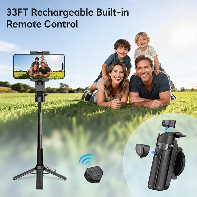 14.5" Magnetic Mini Selfie Stick for iPhone, 4 in 1 Portable Pocket Size Tripod for iPhone MagSafe/Android with Remote/Cold Shoe Mounts, Small/Compact Cell Phone Tripod Stand for Travel Vlogging-Black