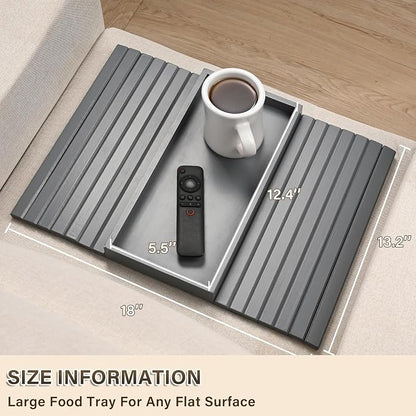 Bamboo Sofa Arm Tray, Anti-Dropping Couch Arm Tray, Foldable Sofa Armrest Tray Couch Arm Table for Eats, Drinks, Snacks, Remote, Cellphone, Cup Holder, Back Anti-Slip Pad Design