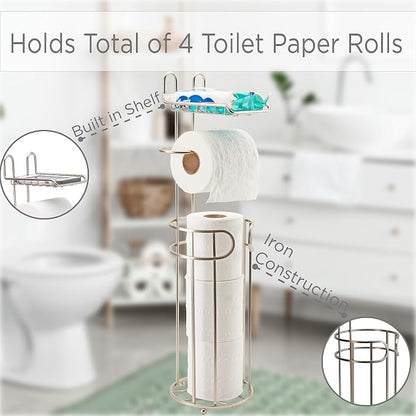 Bath Bliss Contemporary Toilet Paper Reserve and Dispenser | Dimensions: 6. 5" x 6. 5" x 25. 6" | Build in Shelf to Hold Cellphone | Holds 4 Toilet Paper Rolls | Bathroom Accessories | Stain