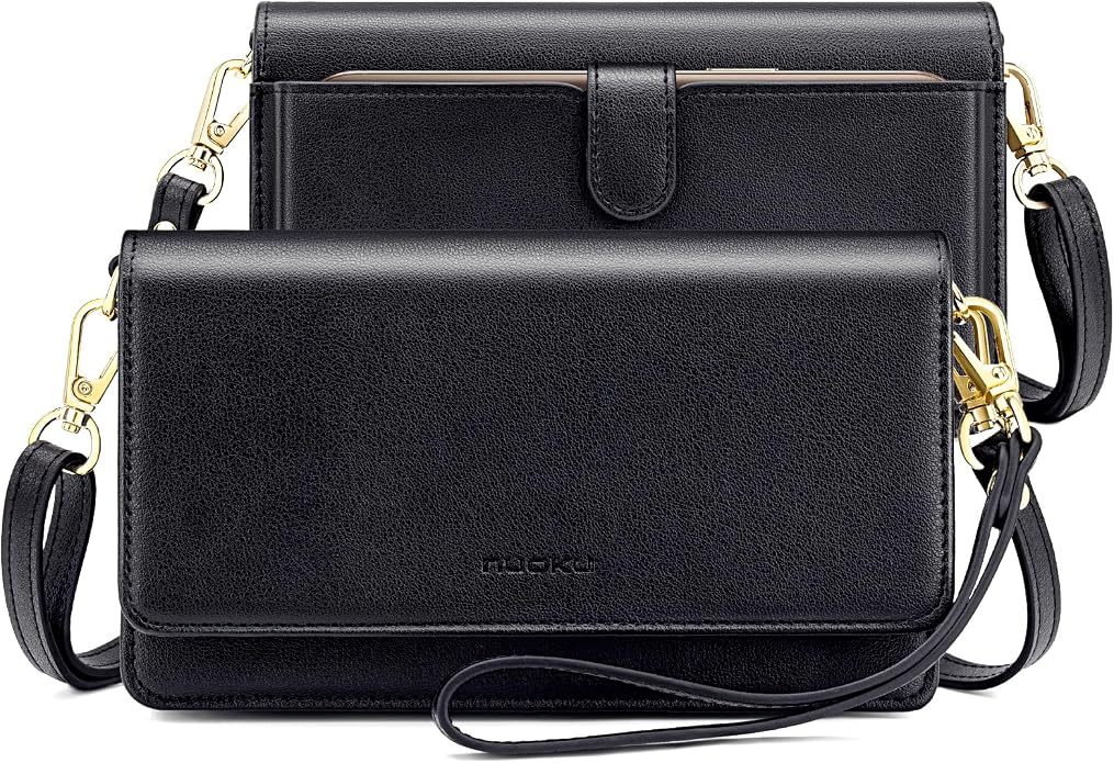 nuoku Women Small Crossbody Bag Cellphone Purse Wallet with RFID Card Slots 2 Straps Wristlet