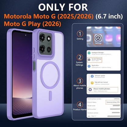 for Motorola Moto G 2025/2026 Case & Moto G PIay 2026 Case,Translucent Matte Compatible with Magsafe [Military-Grade] with Screen Protector Shockproof for Moto G 5G 2025/2026 & G PIay 2026-purple