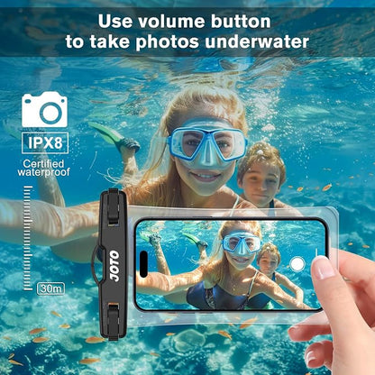 JOTO 2 Pack Waterproof Phone Pouch Case Up to 7", IPX8 Underwater Phone Case Cellphone Dry Bag for iPhone 17/Air 16 15 14 13 12 Pro Max Xs Max XR X 8 7 6S Plus SE/Galaxy S24 S23 S22 -TransparentBlack