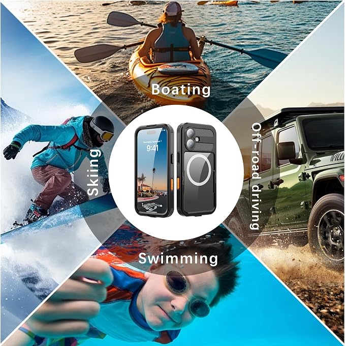 Guppy for iPhone 17 Magnetic Waterproof Case, Built-in Screen Protector [IP68 Waterproof][14FT Military Drop Proof] 360° Full Body Protection Dustproof Shockproof Heavy Duty Rugged Case-Black