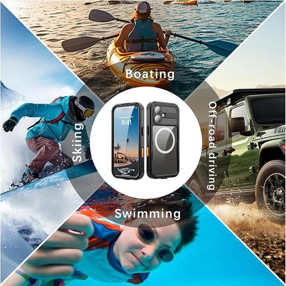 Guppy for iPhone 17 Magnetic Waterproof Case, Built-in Screen Protector [IP68 Waterproof][14FT Military Drop Proof] 360° Full Body Protection Dustproof Shockproof Heavy Duty Rugged Case-Black
