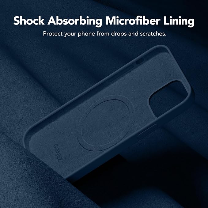 GONEZ Magnetic for iPhone 12 Case / 12 Pro Case, Compatible with MagSafe, [Screen Protector + Camera Lens Protector], Silicone Shockproof Anti-Scratch Protective Phone Case 6.1 inch, Dark Blue