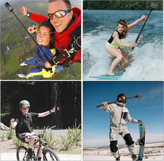 15-66.2 inch Invisible Long Selfie Stick,1/4" Extended Monopod Pole Compatible with GoPro Hero 13 12 11 10 9 8 Insta360 X5 X4 DJI Osmo 360/Action 6 5 Pro 4 AKASO EK7000 Brave 4 7 LE ODDV Action Camera