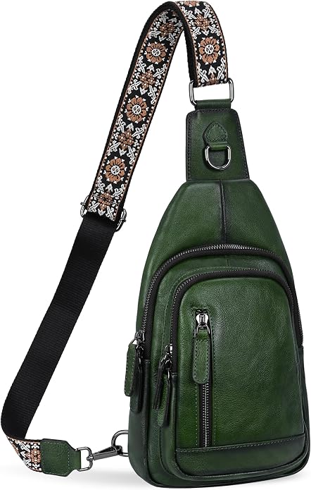 HESHE Leather Sling Bag for Women Crossbody Bags with Multi-Pocket Stylish Fanny Packs for Travel Chest Bag