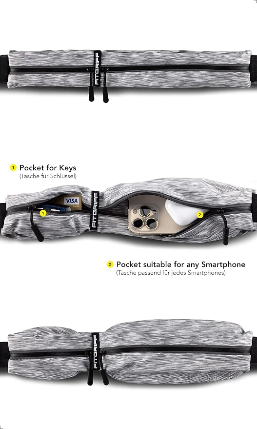 Fitgriff® Running Belt for Men & Women - Secure Jogging Pouch for Phone, Keys & Essentials - For All Cell Phones