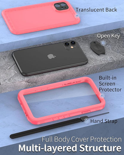 SPORTLINK for iPhone 11 Waterproof Case - Built-in Shockproof Dustproof Screen Protector - IP68 Underwater Military Dropproof Full Body Protection Cover for iPhone 11 6.1 inch (Pink)