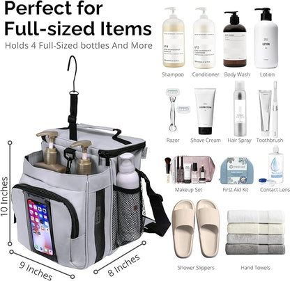 TERRA HOME Portable Shower Caddy Bag- Large Capacity, Quick Dry with Metal Hook - Hanging Shower Bag - Breathable Mesh Toiletry Shower Tote for Gym and College Dorm (Grey, Extra Large)