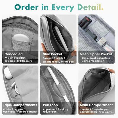 BELLEMOND Tech Organizer Pouch for Travel | Electronics Organizer Case for Cables, Chargers & Accessories | Hidden AirTag Pocket, Cable Pass-Through & Waterproof Base | Bamboo Green