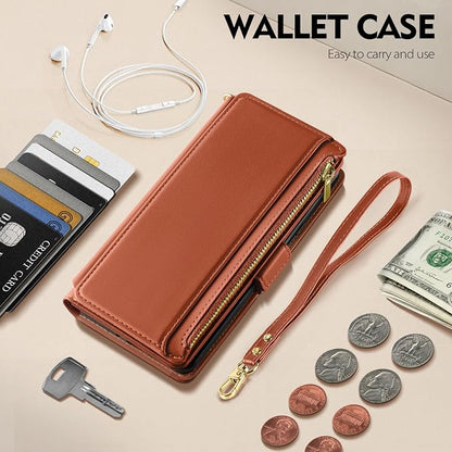 Antsturdy Compatible with iPhone 17 Pro Wallet Case Women,RFID Blocking PU Leather Phone Case Men Kickstand Flip Cover Wrist Strap Zipper Credit Card Holder Slots for Apple 17 Pro 6.3",Orange