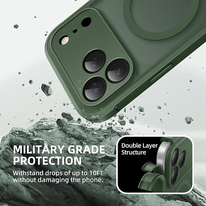 BERFY for iPhone 17 Pro Case, Compatible with MagSafe, Built-in Privacy Screen Protector, Camera Protection, Shockproof Full Body Phone Case 6.3", Translucent Deep Green