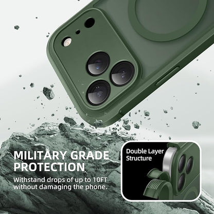 BERFY for iPhone 17 Pro Case, Compatible with MagSafe, Built-in Privacy Screen Protector, Camera Protection, Shockproof Full Body Phone Case 6.3", Translucent Deep Green
