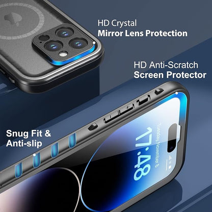 SPORTLINK for iPhone 14 Pro Case Waterproof - Buit in Screen Protector [Compatible with MagSafe][IP68 Underwater][6.6FT Military Dropproof][Dustproof] Full Body Shockproof Phone Case 6.1"