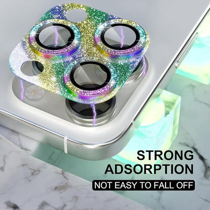 Choiche Compatible for iPhone 16 Pro/iPhone 16 Pro Max Camera Lens Protector, Bling Camera Cover with 9H Tempered Glass Lens Screen Protector Metal Ring Decoration Accessories (Glitter-Colorful)