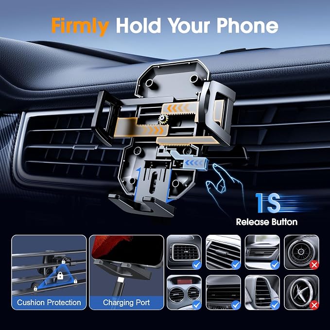 Upgraded 3-in-1 Car Phone Holder Mount [Powerful Suction] Phone Mount for Car Dashboard Air Vent Windshield,for All iPhone Android Phone, Charcoal Black