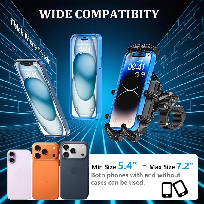 LOKTENWO Motorcycle Phone Mount-[Triple Vibration Dampener] & [Metal Adjustment Arm]，Motorcycle Cell Phone Holder, Bike Phone Mount for iPhone 17 16 15 Pro Max, 5.4-7.2" Smartphones