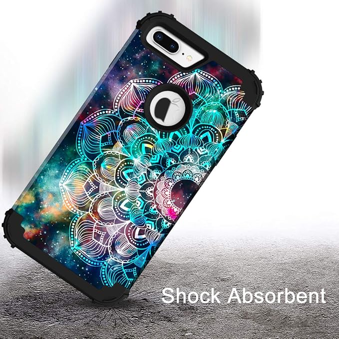 Hocase iPhone 8/7 Plus Case - Mandala in Galaxy, Heavy Duty Shockproof Hybrid Protection Hard Plastic + Silicone Rubber