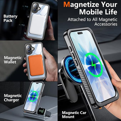 SPIDERCASE for iPhone 17 Case with Built-in Screen Protector, [Compatible with Magsafe] [IP68 Waterproof] 15FT Military Grade Shockproof Full Body Sealed Protective Case for iPhone 17 6.3", Black