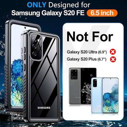 MOZOTER for Samsung Galaxy S20 FE Case Waterproof,[IPX8 Underwater Case][Full Body Shockproof & Military Dropproof] Clear Sound Quality Built-in Screen Protector for Samsung S20 FE 6.5 inch-Black