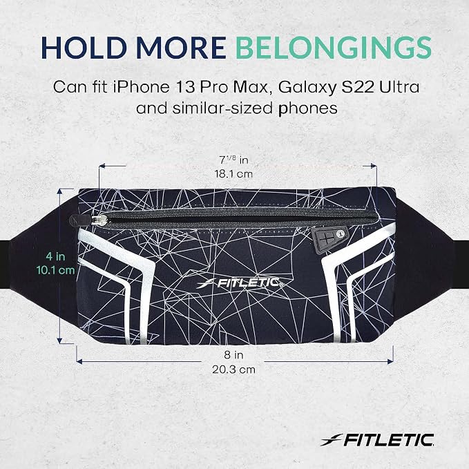 Fitletic Modern Sports Running Belt For Men & Women – Water Resistant Pouch - Fits All Smart Phones- Lightweight, Low Profile Design –Lycra Coated With Inner Card Organizer Pocket Black/Spider Print