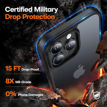 TAURI for iPhone 15 Pro Case Matte Black, Translucent Matte with Screen Protector, [Military Grade Protection] Shockproof Slim Case for iPhone 15 Pro, 6.1"
