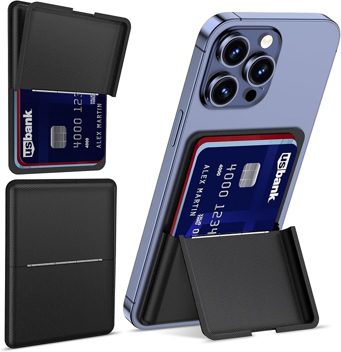 Asstar Magnetic Wallet Compatible with MagSafe Wallet, Adjustable Wallet Stand for Apple Wallet Mag Safe, Magnetic Card Holder Wallet for iPhone 15/14/13/12 Series, Twill PU Leather, 3 Cards,Black