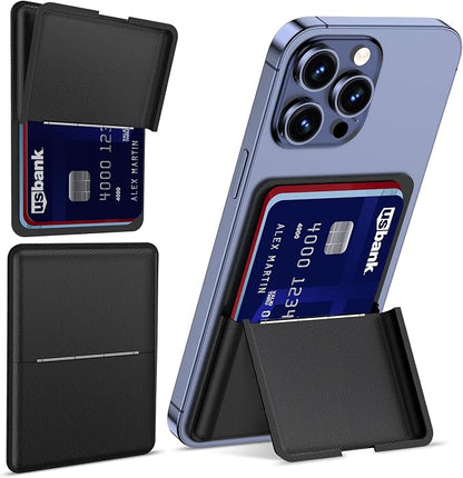 Asstar Magnetic Wallet Compatible with MagSafe Wallet, Adjustable Wallet Stand for Apple Wallet Mag Safe, Magnetic Card Holder Wallet for iPhone 15/14/13/12 Series, Twill PU Leather, 3 Cards,Black