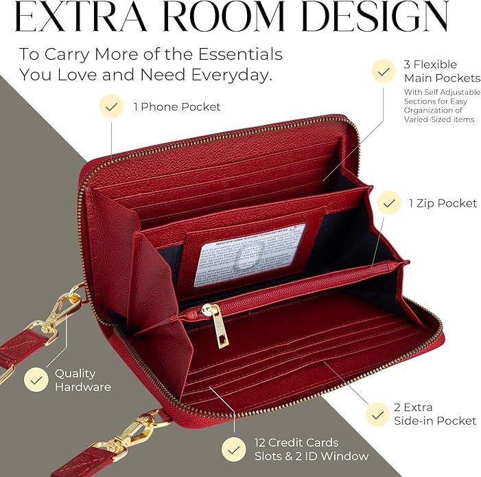BULL GUARD Crossbody Leather Wallet Phone Purse, Anti Theft and RFID Blocking, Elegant Design for Travel