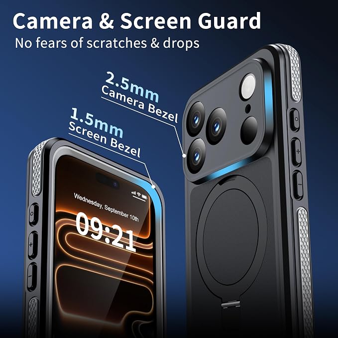 ANTSHARE Magnetic for iPhone 17 Pro Case Waterproof, Built in Screen Protector [Compatible with MagSafe] [Invisible Stand] [IP68 Underwater], Full Body Protection Phone Case 6.3'', Black