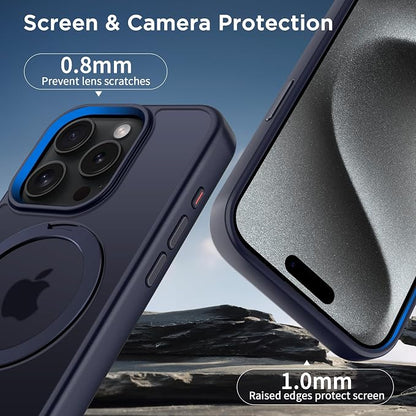 CACOE Magnetic Case for iPhone 15 Pro 6.1 inch with 360° Rotatable Ring Stand,Compatible with MagSafe Car Phone Mount,Cover Phone Holder for Desk Meeting Dark Blue